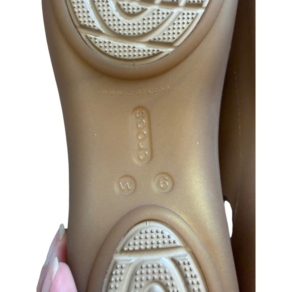 Crocs Iconic Comfort Slingback Jelly Tan Nude Leopard Gold Glitter 6W Used - Picture 9 of 9